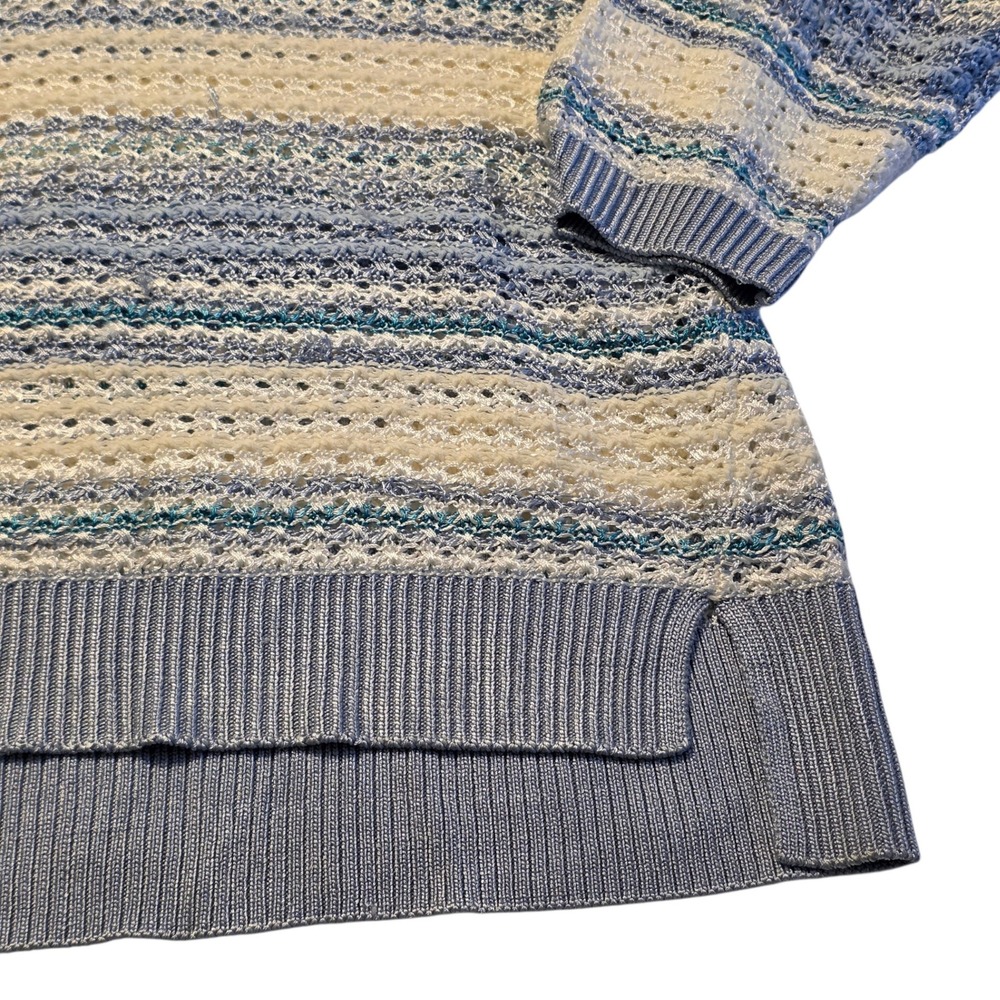 WHBM V-Neck Sweater Women M Blue Striped Good Open Knit 3/4 Sleeve Pullover - Picture 7 of 11